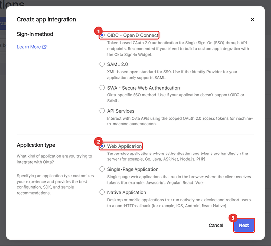 Sign-in method and application type