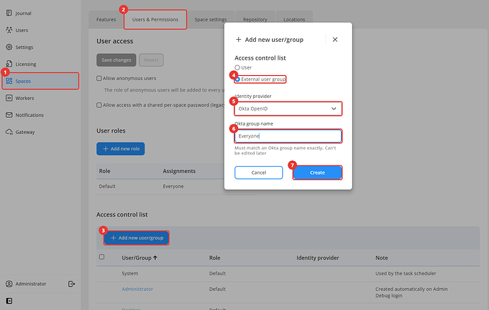 Adding an Okta group to a space