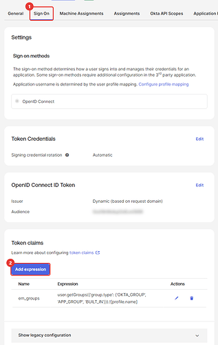 Sign On tab in Okta