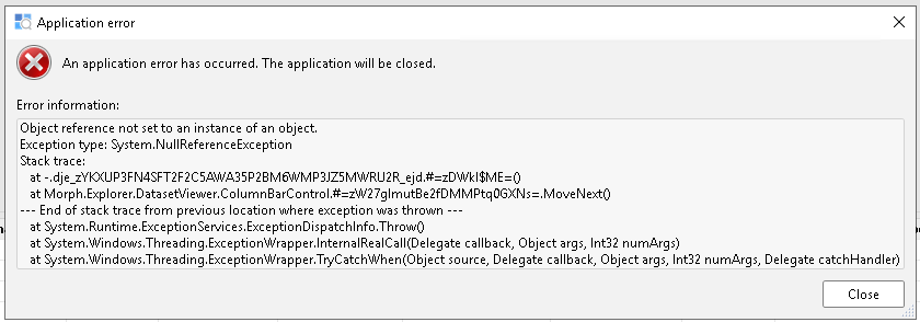 Error message when applying filters