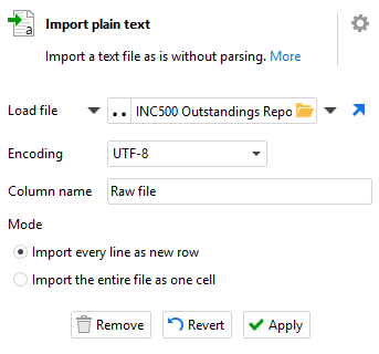 Import plain text action