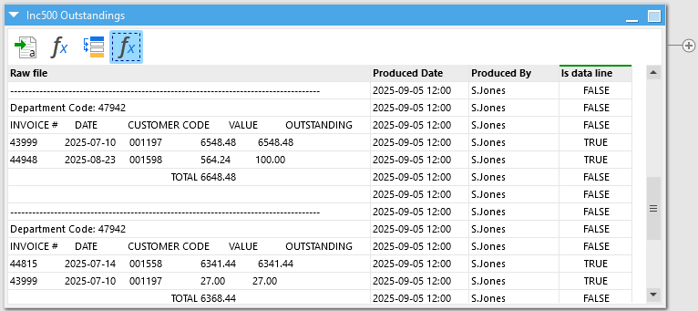 Flagging tabular data lines
